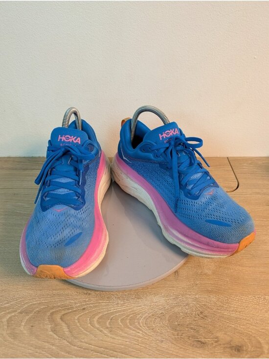 Hoka One One Shoes - Hoka One One Bondi 8 Women 8.5 B Blue Pink White Running Shoes Comfort Sneaker